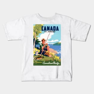 Vintage Travel Poster Canada for Fishing Kids T-Shirt